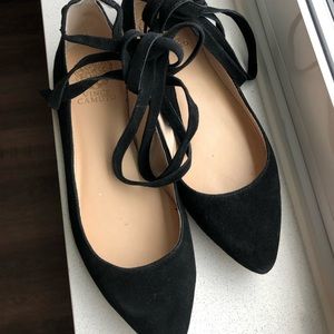 Vince Camuto Black Suede Lace Up Flats